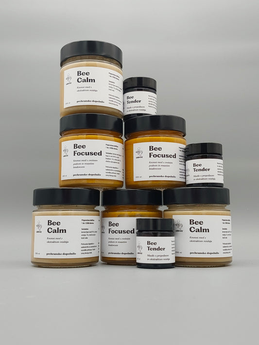 Bee Focused - kremni med s cvetnim prahom in resastim bradovcem